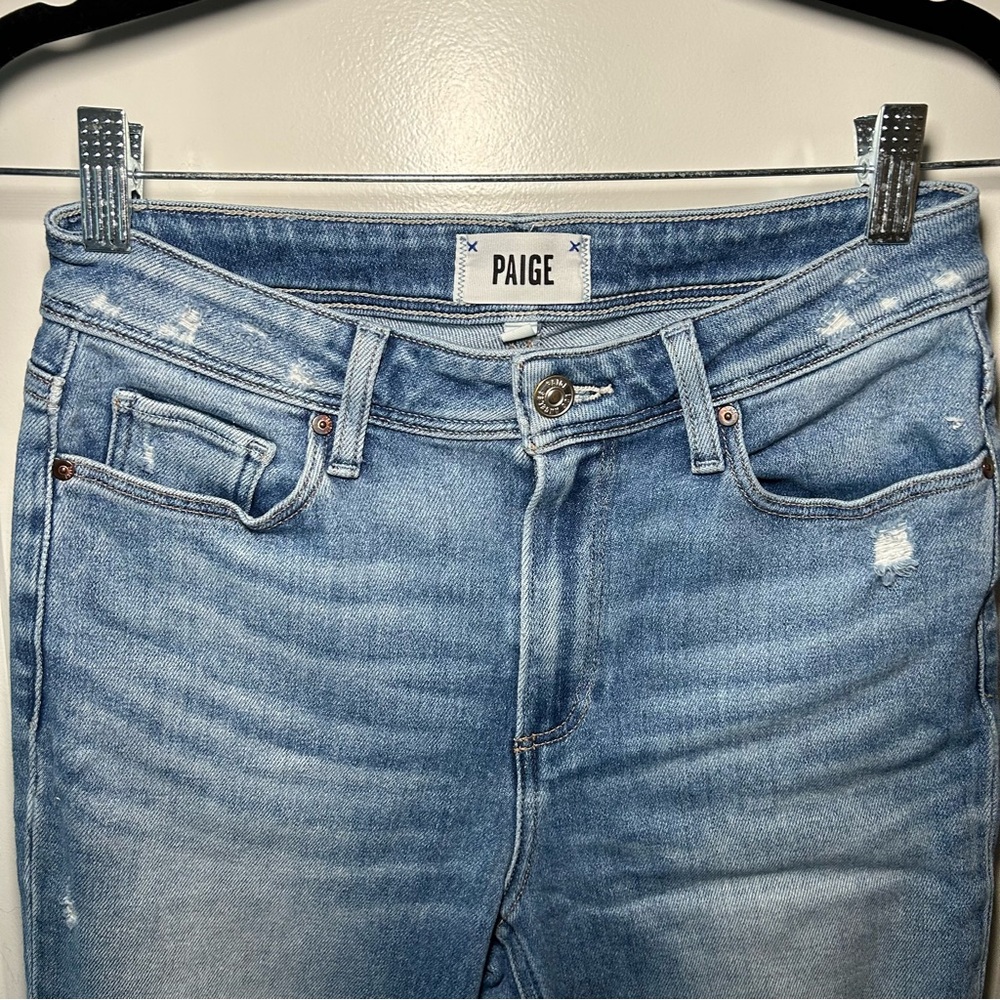 Paige Cindy Outseam Slit Jean in Seaspray Distressed Size 27 - Picture 6 of 16